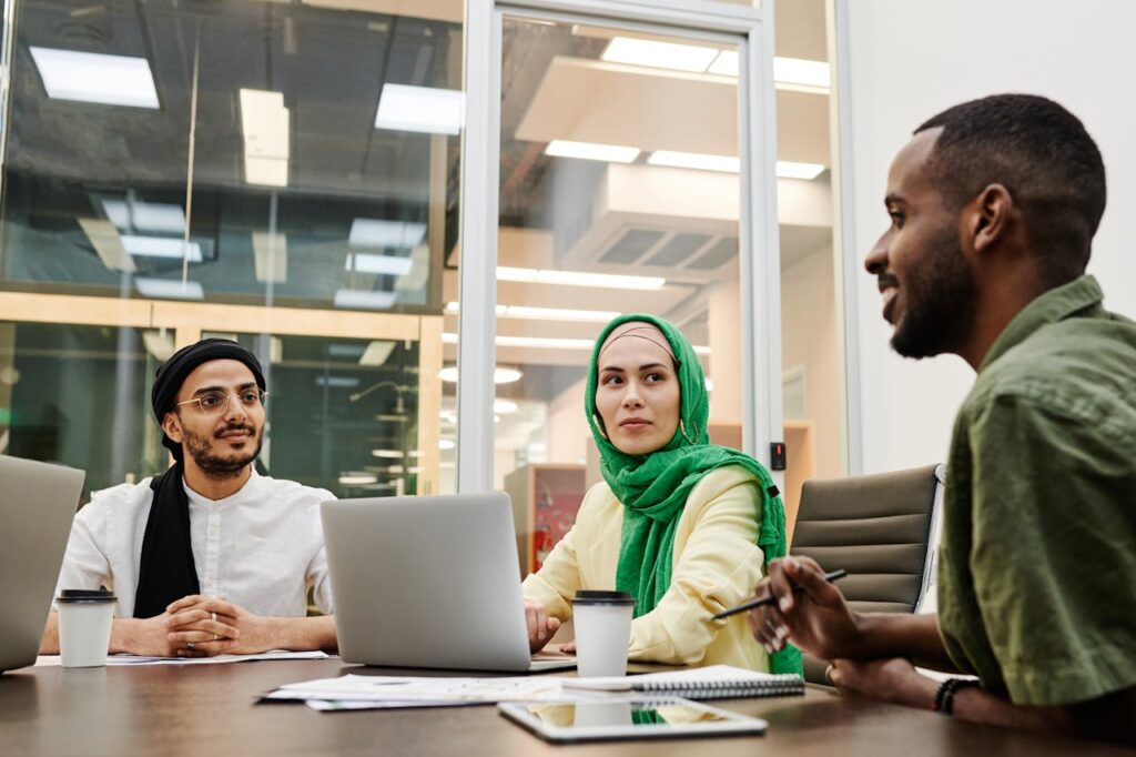 employees are happily engaging in office
